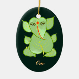 Ovales OM-Grün verlässt Ganpati Verzierung Keramikornament