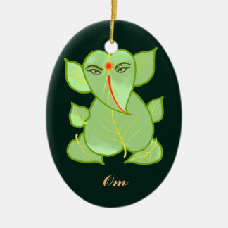 Ovales OM-Grün verlässt Ganpati Verzierung Keramikornament