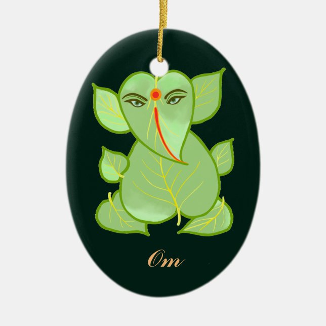 Ovales OM-Grün verlässt Ganpati Verzierung Keramikornament (Vorne)