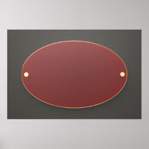 Ovales rotes Glasschild mit goldener Kante Poster