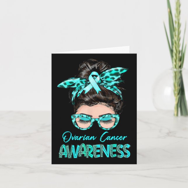 Ovarialkarzinom Bewusstsein Messy Bun Aquamarine S Karte (Vorderseite)