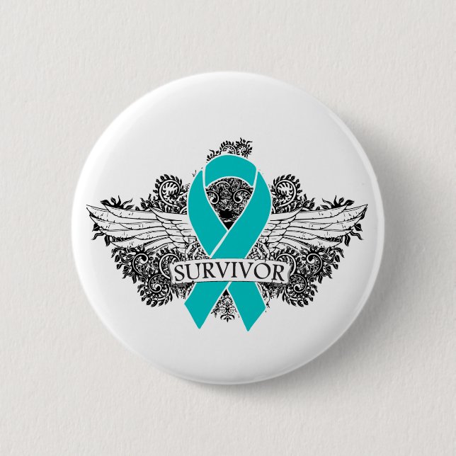 Ovarialkarzinom-Winged SURVIVOR-Band Button (Vorderseite)