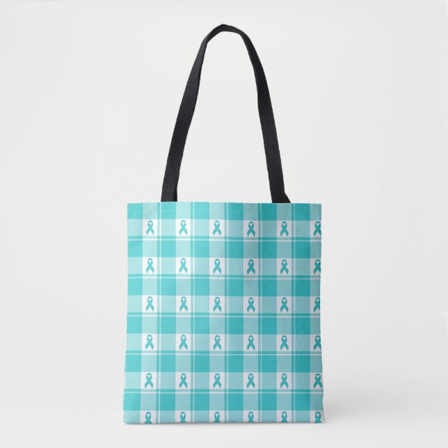Ovarian Cancer Awareness Plaid Tote Bag, Teal Tasche (Vorderseite)