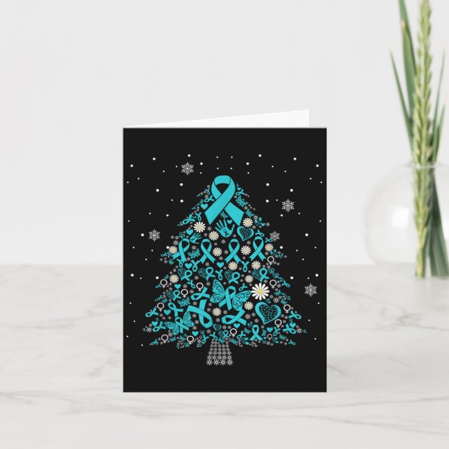 Ovarieller Krebs Bewusstsein Weihnachtsbaum Aquama Karte (Vorderseite)