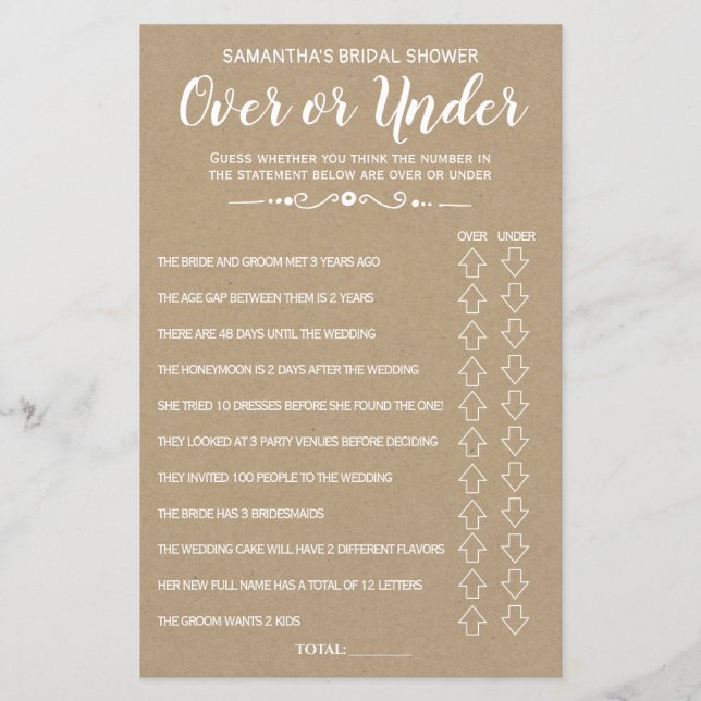 Ove oder Under Brautparty Spanisch Englisch Spiel (Vorderseite)