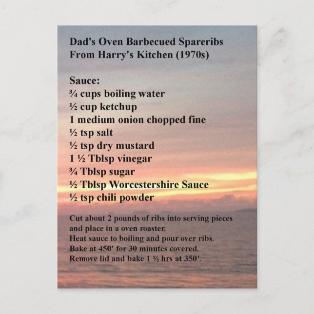 Oven Barbecued Spareribs Rezept Postkarte (Vorderseite)