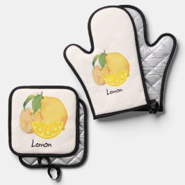 Oven mitt and pot holder set in a refreshing lemon