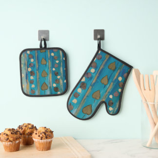 Oven Mitt and Pot Holder Watercolor Design Ofenhandschuh & Topflappen-Set