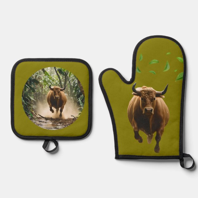 Oven Mitt and Pot Holders Ofenhandschuh & Topflappen-Set (Vorderseite)