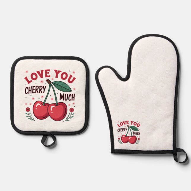 Oven Mitt and Pot Holders Ofenhandschuh & Topflappen-Set (Vorderseite)