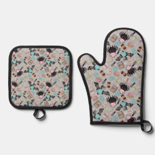 Oven Mitt Halloween Baking Besties-Gray Ofenhandschuh & Topflappen-Set