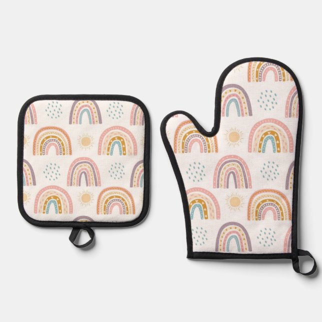 Oven Mitt & Pot Holder Regenbogen Wasserfarbe Ofenhandschuh & Topflappen-Set (Vorderseite)