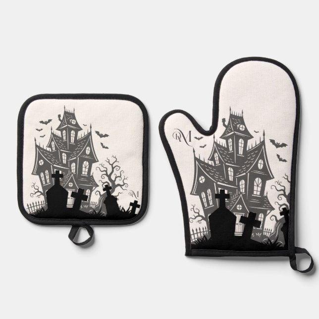 Oven Mitt & Pot Holder Set : HALLOWEEN House #1 (Vorderseite)