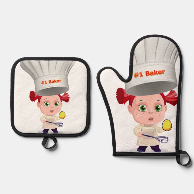 Oven Mitt & Pot Holders #1 Baker Eggs Ofenhandschuh & Topflappen-Set (Vorderseite)