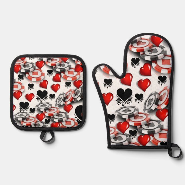 Oven Mitt & Pot Holders Casino Kitchenette Ofenhandschuh & Topflappen-Set (Vorderseite)