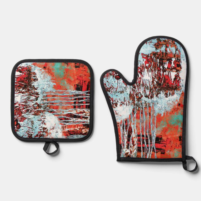 Oven Mitt & Pot Holders – Corrosion Pulse Ofenhandschuh & Topflappen-Set (Vorderseite)