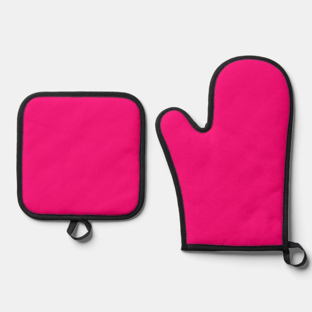 Oven Mitt & Pot Holders Fushia Pink Ofenhandschuh & Topflappen-Set (Vorderseite)