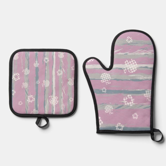 Oven Mitt & Pot Holders – Gingham Orchard Ofenhandschuh & Topflappen-Set (Vorderseite)