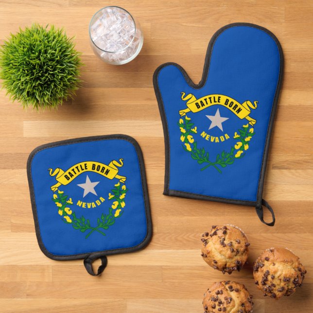 Oven Mitt, Pot Holders mit der Flagge von Nevada Ofenhandschuh & Topflappen-Set (Oben Unten)