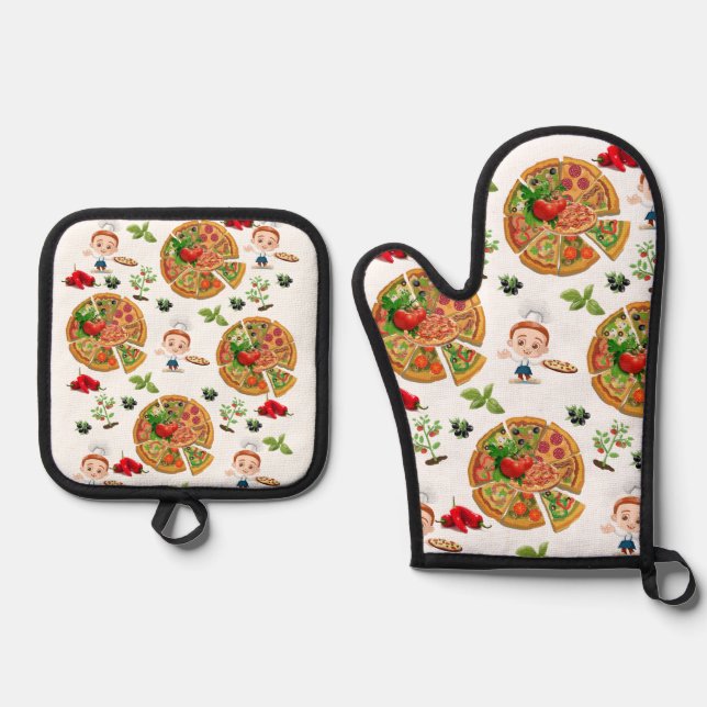 Oven Mitt & Pot Holders Pizza Pizza Pie Ofenhandschuh & Topflappen-Set (Vorderseite)