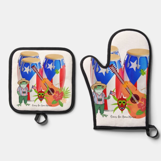 Oven Mitt & Pot Holders Puerto Rican Kitchen Set (Vorderseite)