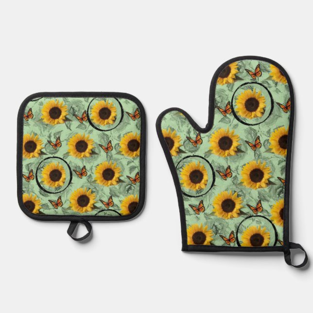 Oven Mitt & Pot Holders Sonnenblumen Ofenhandschuh & Topflappen-Set (Vorderseite)