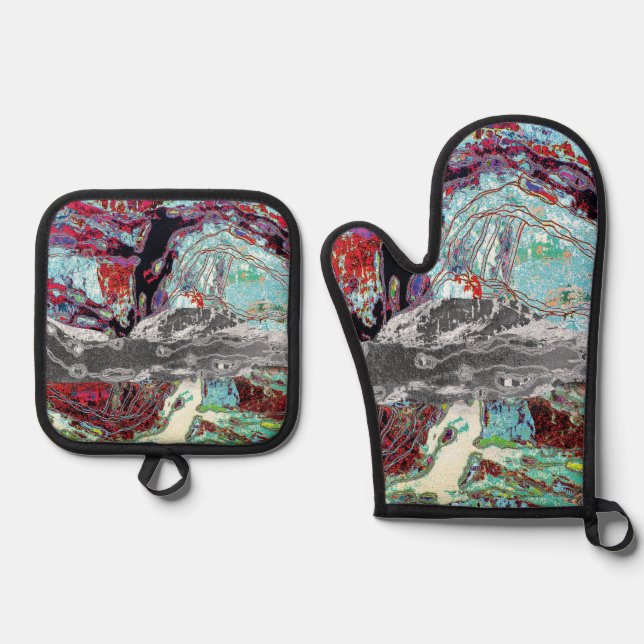 Oven Mitt & Pot Holders – Strata Pulse Ofenhandschuh & Topflappen-Set (Vorderseite)