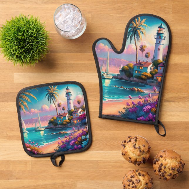 Oven Mitt und Pot Holder Ofenhandschuh & Topflappen-Set (Oben Unten)