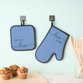 Oven Mitt und Pot Holders - Cornflower Blue Ofenhandschuh & Topflappen-Set