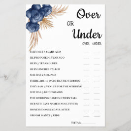 Over oder Under Blue Flowers Brautparty Game Card Flyer