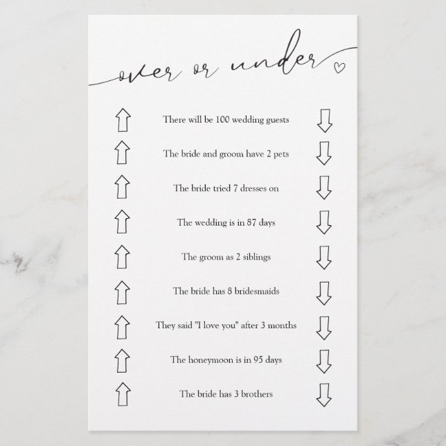 Over oder Under Brautparty Game Flyer (Vorne)