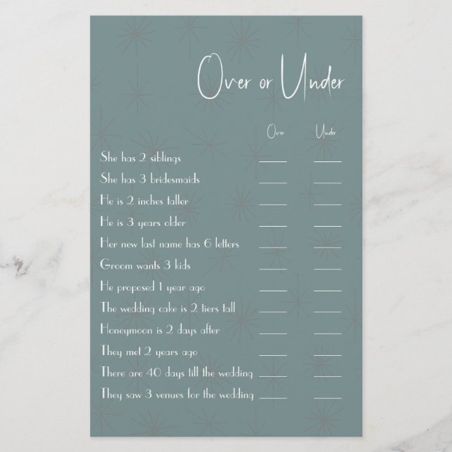 Over oder under Couple Shower Game Flyer (Vorne)