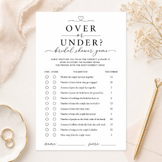 Over or Under Bridal Shower Game Card Flyer