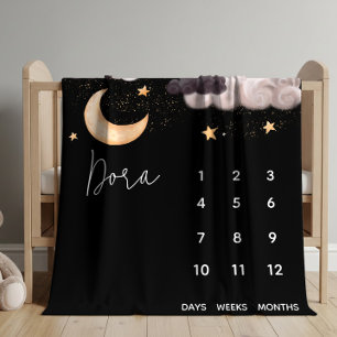 Over the Moon Baby-Meilenstein-Flanell-Babydecke Fleecedecke