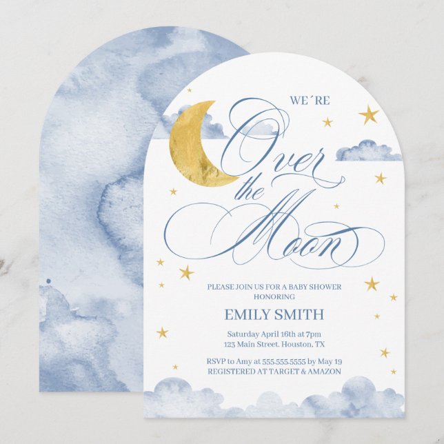 Over The Moon Baby Shower Einladung (Vorne/Hinten)