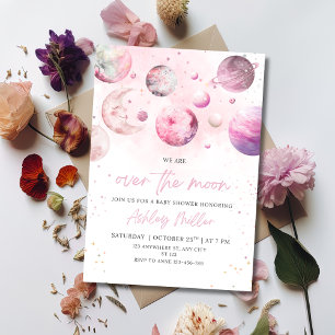 Over The Moon Baby Shower Einladung, Mädchen Baby  Einladung