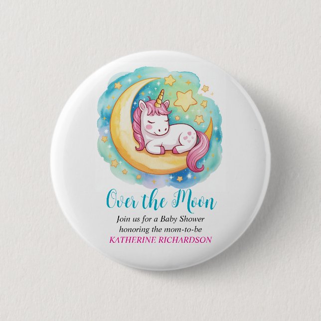 Over the Moon Baby Shower – Sleeping Unicorn  Button (Vorderseite)