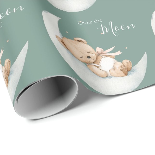 Over the Moon Bear Baby Shower Geschenkpapier (Rolleneckpunkt)