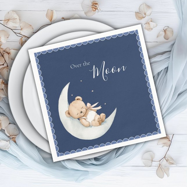 Over the Moon Bear Navy Blue Baby Shower Serviette (Von Creator hochgeladen)