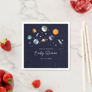 Over The Moon Boy Baby Shower Invite, Space Galaxy Serviette