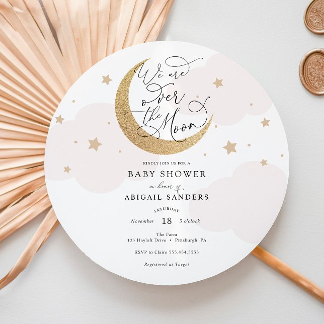 Over the Moon Pink Baby Shower Invitation Einladung (Von Creator hochgeladen)