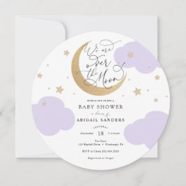 Over the Moon Purple Baby Shower Invitation Einladung