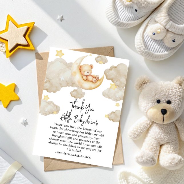 Over The Moon  stars Teddy Bear Baby Shower Dankeskarte (Von Creator hochgeladen)