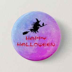 Over the Moon Witch Pin Button