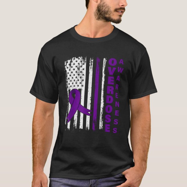 Overdose Awareness Day Usa American Flag Overdose  T-Shirt (Vorderseite)