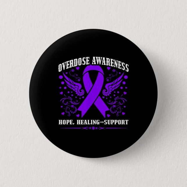 Overdose Awareness Purple Ribbon Drug Addiction 55 Button (Vorderseite)