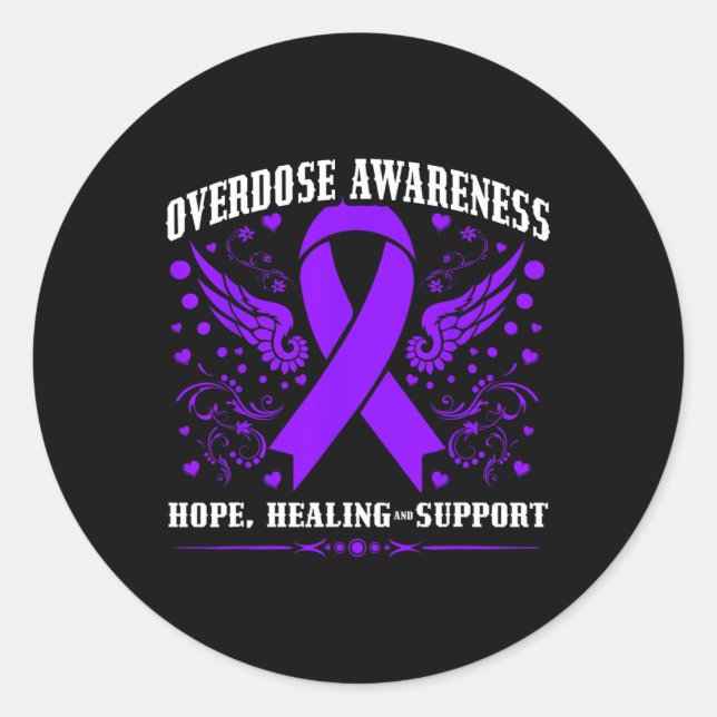 Overdose Awareness Purple Ribbon Drug Addiction 55 Runder Aufkleber (Vorderseite)