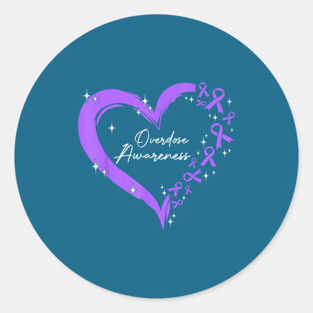 Overdose Awareness Purple Ribbon Drug Addiction He Runder Aufkleber (Vorderseite)