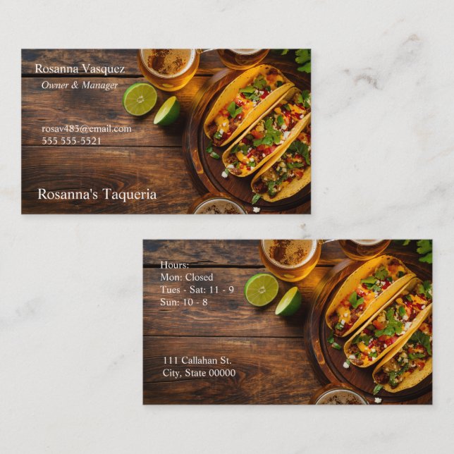 Overhead of tacos with copy space visitenkarte (Vorne/Hinten)