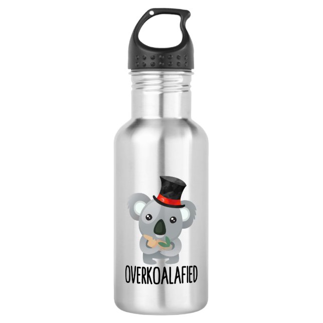 Overkoalafied Pun Niedlich Koala in Top Hat Edelstahlflasche (Vorderseite)